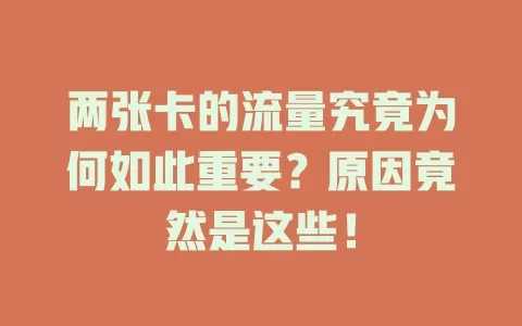 两张卡的流量究竟为何如此重要？原因竟然是这些！