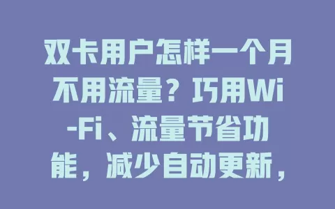 双卡用户怎样一个月不用流量？巧用Wi-Fi、流量节省功能，减少自动更新，关闭不必要网络服务