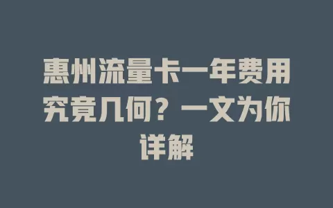 惠州流量卡一年费用究竟几何？一文为你详解