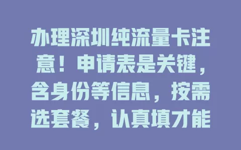 办理深圳纯流量卡注意！申请表是关键，含身份等信息，按需选套餐，认真填才能畅享网络