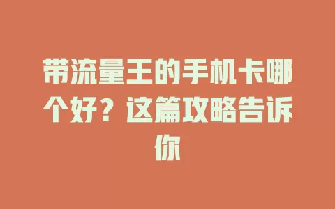 带流量王的手机卡哪个好？这篇攻略告诉你