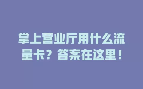 掌上营业厅用什么流量卡？答案在这里！