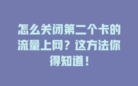 怎么关闭第二个卡的流量上网？这方法你得知道！