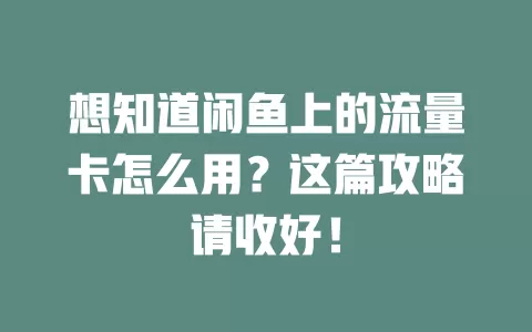 想知道闲鱼上的流量卡怎么用？这篇攻略请收好！