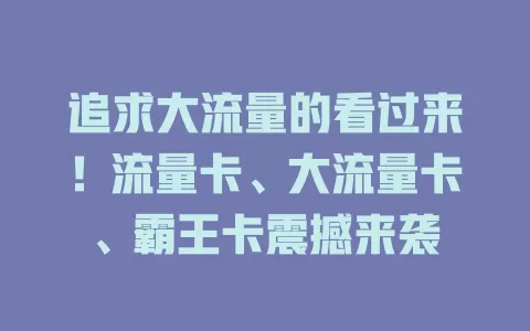 追求大流量的看过来！流量卡、大流量卡、霸王卡震撼来袭