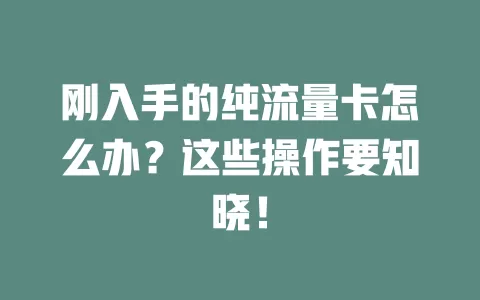 刚入手的纯流量卡怎么办？这些操作要知晓！