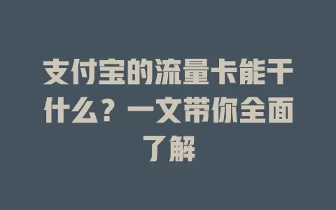 支付宝的流量卡能干什么？一文带你全面了解