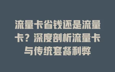 流量卡省钱还是流量卡？深度剖析流量卡与传统套餐利弊