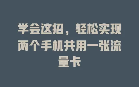 学会这招，轻松实现两个手机共用一张流量卡