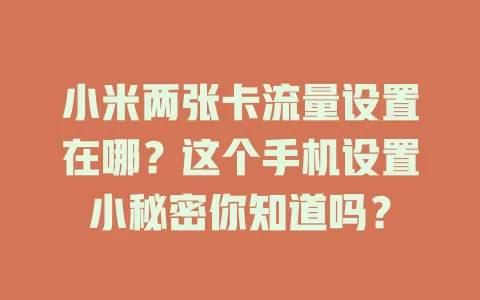 小米两张卡流量设置在哪？这个手机设置小秘密你知道吗？