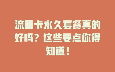 流量卡永久套餐真的好吗？这些要点你得知道！
