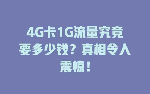 4G卡1G流量究竟要多少钱？真相令人震惊！