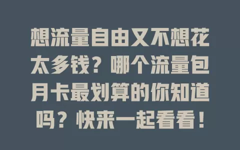 想流量自由又不想花太多钱？哪个流量包月卡最划算的你知道吗？快来一起看看！