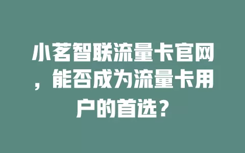 小茗智联流量卡官网，能否成为流量卡用户的首选？