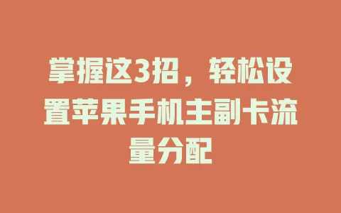 掌握这3招，轻松设置苹果手机主副卡流量分配