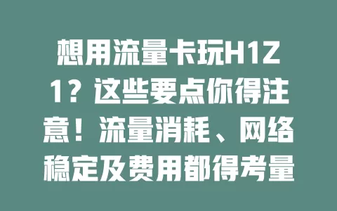 想用流量卡玩H1Z1？这些要点你得注意！流量消耗、网络稳定及费用都得考量，准备充分才能畅享游戏乐趣