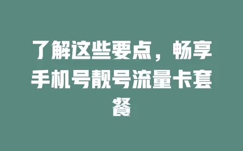 了解这些要点，畅享手机号靓号流量卡套餐