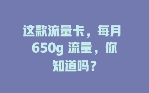 这款流量卡，每月 650g 流量，你知道吗？