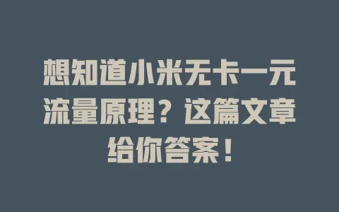 想知道小米无卡一元流量原理？这篇文章给你答案！