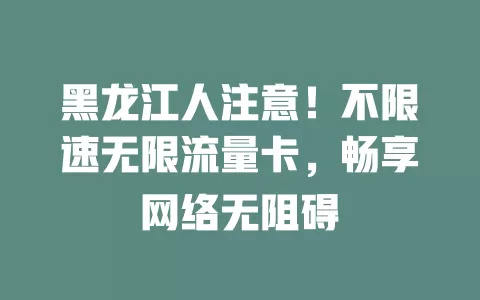 黑龙江人注意！不限速无限流量卡，畅享网络无阻碍