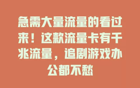 急需大量流量的看过来！这款流量卡有千兆流量，追剧游戏办公都不愁
