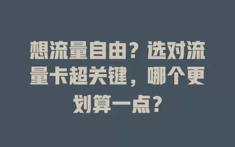 想流量自由？选对流量卡超关键，哪个更划算一点？