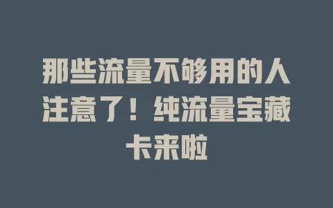 那些流量不够用的人注意了！纯流量宝藏卡来啦