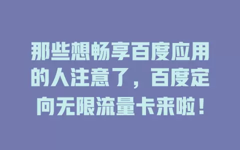 那些想畅享百度应用的人注意了，百度定向无限流量卡来啦！