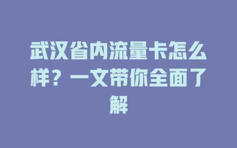 武汉省内流量卡怎么样？一文带你全面了解