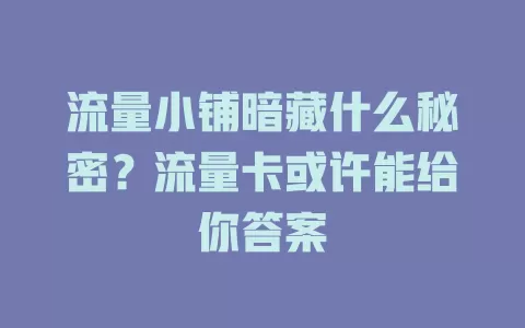 流量小铺暗藏什么秘密？流量卡或许能给你答案