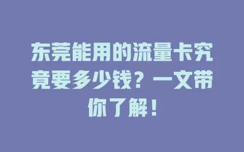 东莞能用的流量卡究竟要多少钱？一文带你了解！