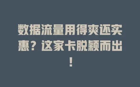 数据流量用得爽还实惠？这家卡脱颖而出！