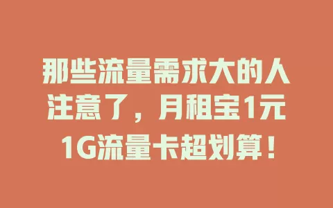 那些流量需求大的人注意了，月租宝1元1G流量卡超划算！