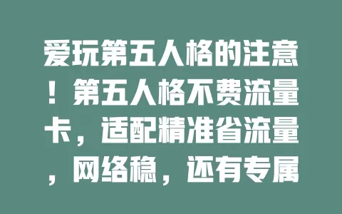 爱玩第五人格的注意！第五人格不费流量卡，适配精准省流量，网络稳，还有专属贴心服务，助你畅玩无忧，快来试试开启不费流量新篇章