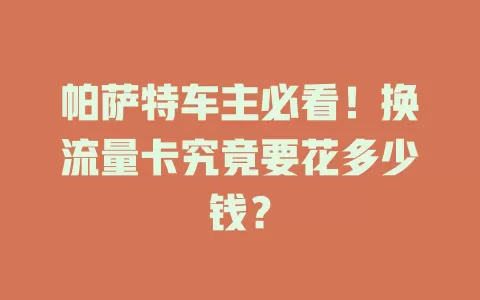 帕萨特车主必看！换流量卡究竟要花多少钱？