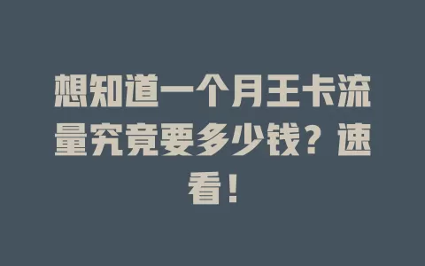 想知道一个月王卡流量究竟要多少钱？速看！