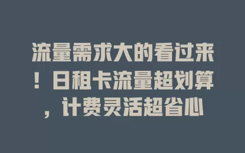 流量需求大的看过来！日租卡流量超划算，计费灵活超省心