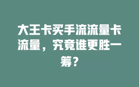 大王卡买手流流量卡流量，究竟谁更胜一筹？