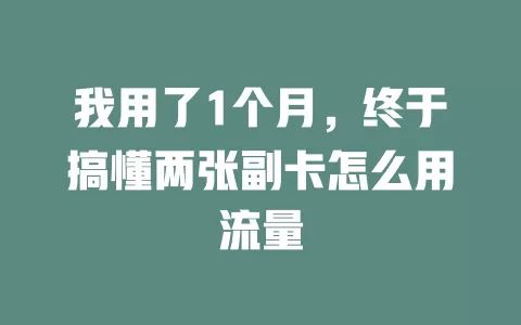 我用了1个月，终于搞懂两张副卡怎么用流量
