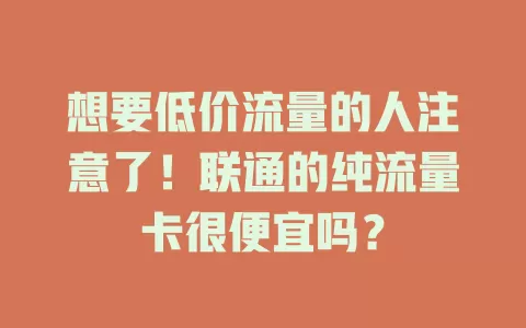 想要低价流量的人注意了！联通的纯流量卡很便宜吗？