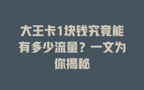 大王卡1块钱究竟能有多少流量？一文为你揭秘