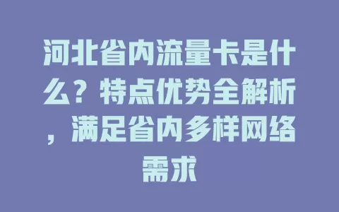 河北省内流量卡是什么？特点优势全解析，满足省内多样网络需求