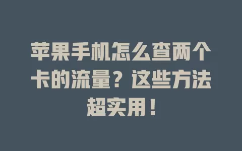 苹果手机怎么查两个卡的流量？这些方法超实用！