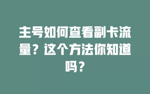 主号如何查看副卡流量？这个方法你知道吗？