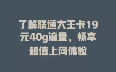 了解联通大王卡19元40g流量，畅享超值上网体验