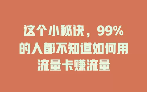 这个小秘诀，99%的人都不知道如何用流量卡赚流量