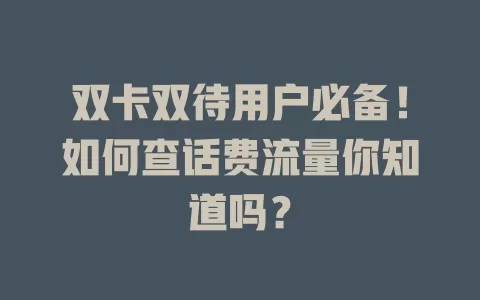 双卡双待用户必备！如何查话费流量你知道吗？