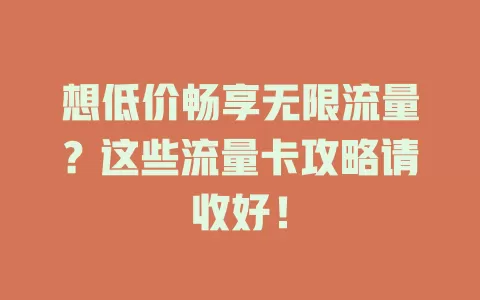想低价畅享无限流量？这些流量卡攻略请收好！