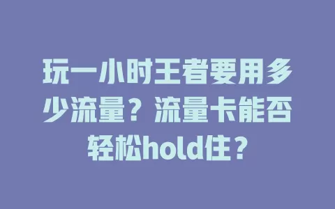 玩一小时王者要用多少流量？流量卡能否轻松hold住？