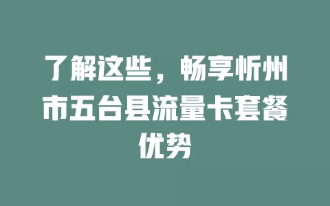 了解这些，畅享忻州市五台县流量卡套餐优势
